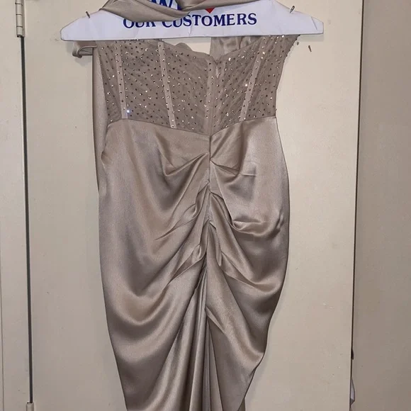 Miss Circle Champagne Crystal Corset Satin Gown - Picture 4 of 6